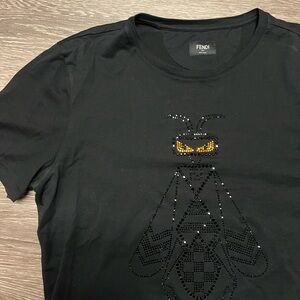Fendi Black T-Shirt with Embellished Design